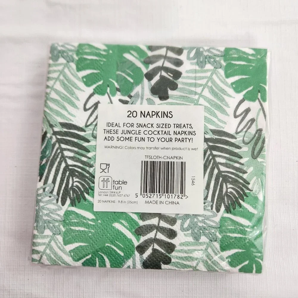 Leaf Pattern Paper Napkins Party Decor Green White 20 Count